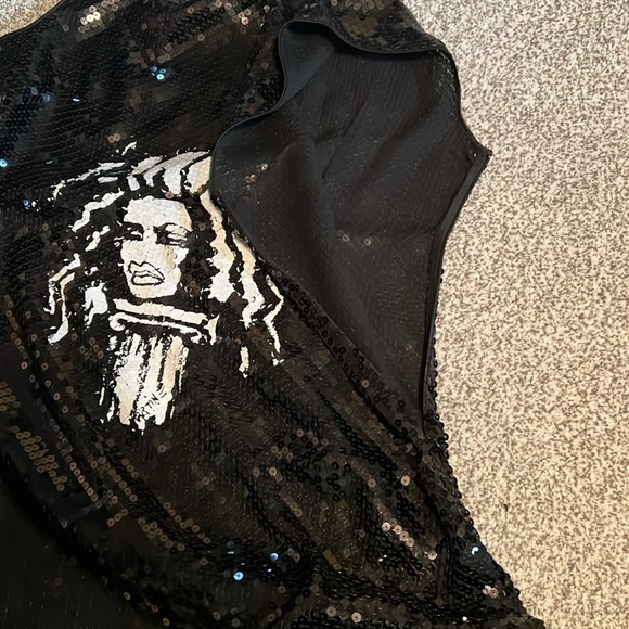 Patricia Field Black Sequins Model Faced Top Sz 12 - Picture 7 of 7